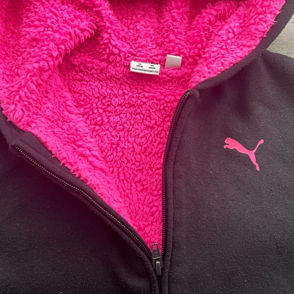 ‼️SALE‼️ $6 Puma girls fleece lined hoodie Full Zip black/pink - Picture 6 of 7
